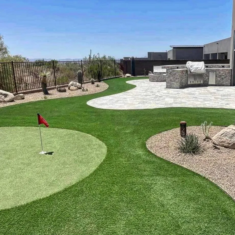 Artificial turf with a putting green